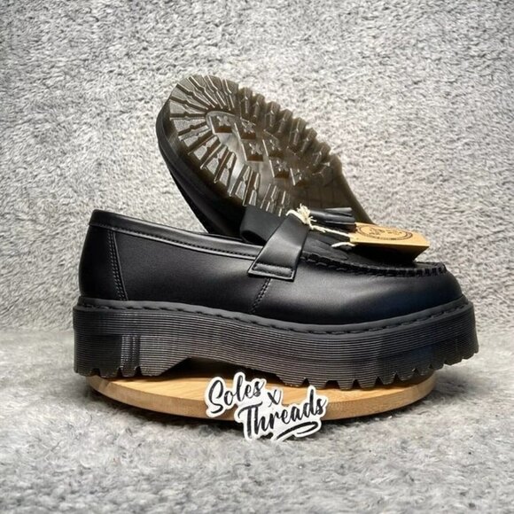 Dr. Martens Vegan Adrian Quad Mono Loafers Sizes Men Black - Picture 1 of 7